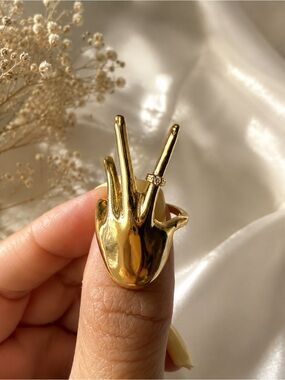 Anthropologie Shiny Gold Abstract Swallow Ring